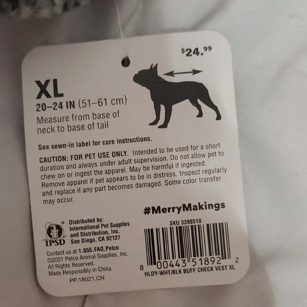 Merry Makings By Petco Black and White Checkered Dog Jacket